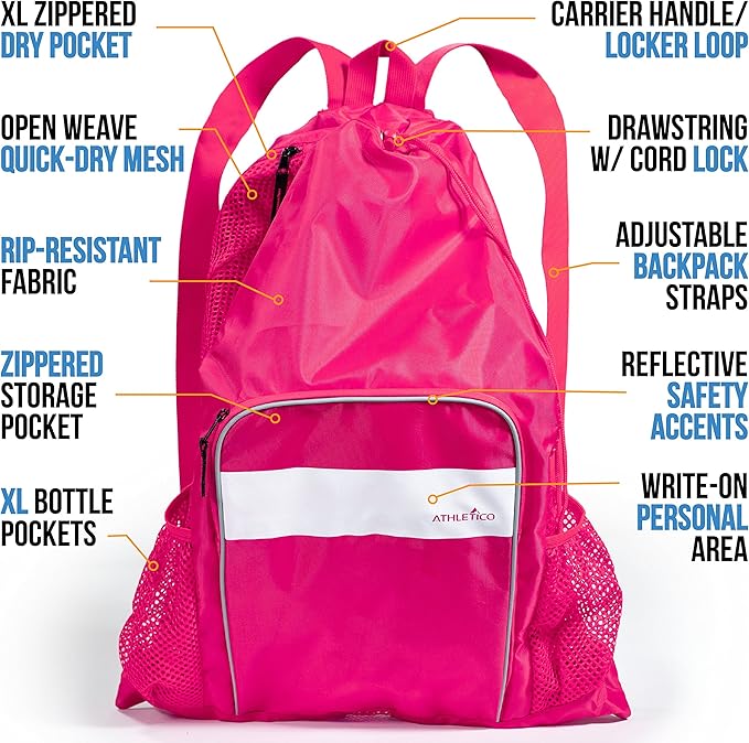 Athletico Mesh Swim Bag - Mesh Pool Bag With Wet & Dry Compartments for Swimming, the Beach, Camping and More
