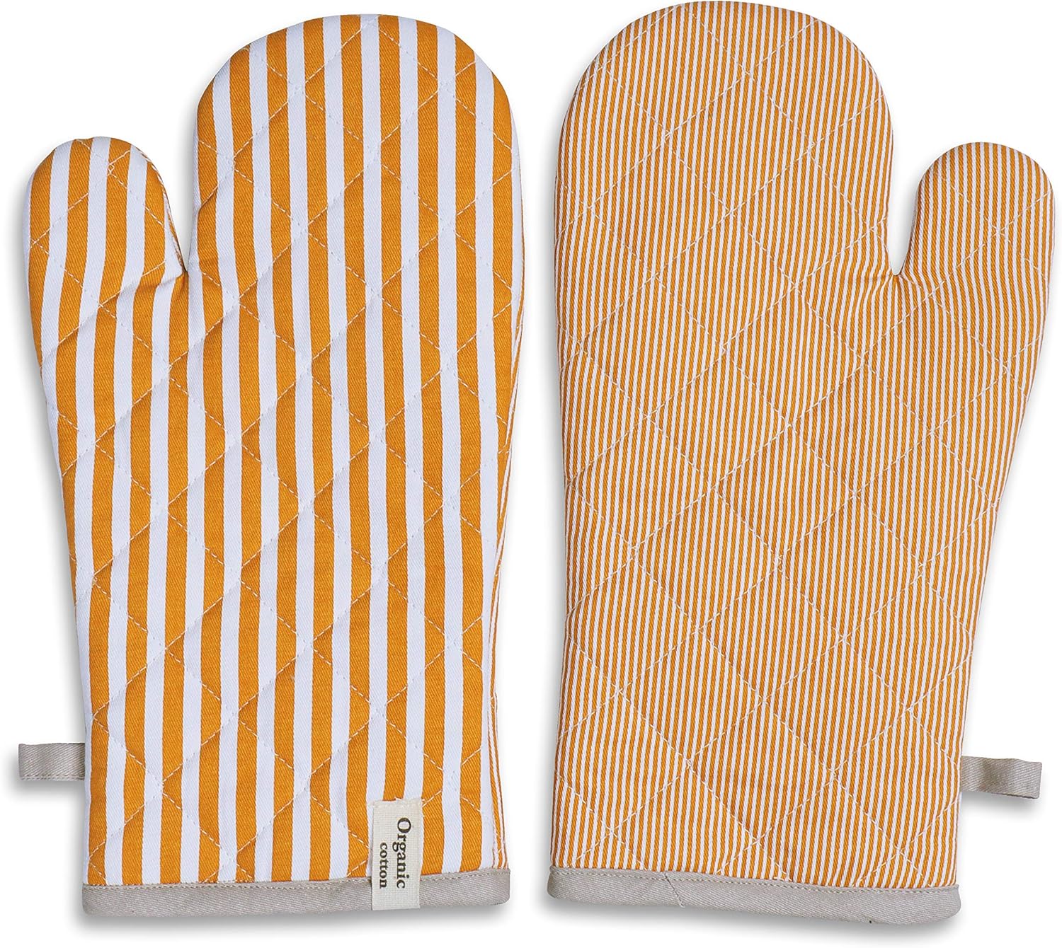 AMOUR INFINI Striped Pot Holders and Oven Mitts Heat Resistant Non Slip Reusable Set of 1 Oven Mitt and 1 Pot Holder Oven Gloves Pot Holder for Cooking (Yelllow)