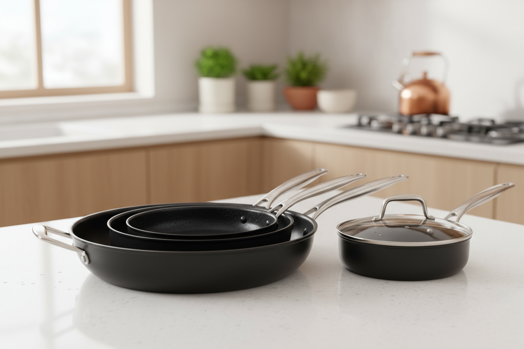 I bought the Everyday Cookware non-stick pan set a few months ago, and it still looks brand new! The heat distribution is amazing, and cleaning is a breeze. I use it daily and couldn’t be happier. (make it real photo)